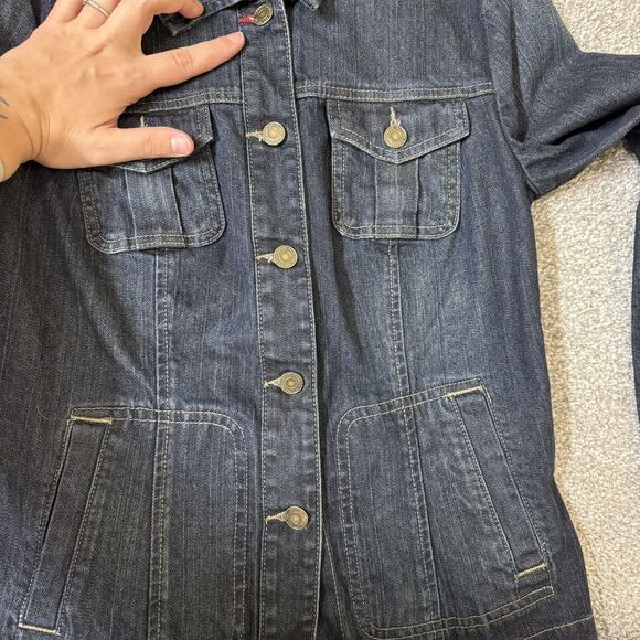 Tommy Hilfiger Jacket Womens Small Blue Denim Button Front Utility Pockets - Picture 4 of 16